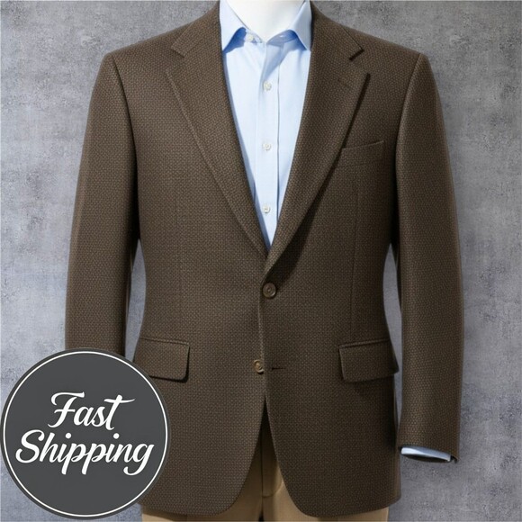 Vintage HART SHAFFNER MARX Men Blazer Sport Coat 2 Button Jacket 42R Fleece Wool